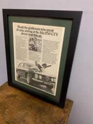 Alfa Romeo 1750 Gtv Original 1968 Framed Advertising Wall Art Print, Birthday Gift, Classic Car , Home, Office, Man Cave A345 - thumbnail 1