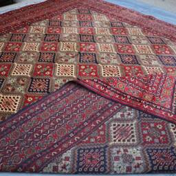 10x13 High Quality Large Afghan Rug, Geometric Design Oriental Turkmen Rug, Organic Dyes Wool Handmade Area Red Living Room Carpet - thumbnail 4
