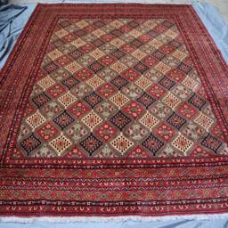 10x13 High Quality Large Afghan Rug, Geometric Design Oriental Turkmen Rug, Organic Dyes Wool Handmade Area Red Living Room Carpet - thumbnail 2