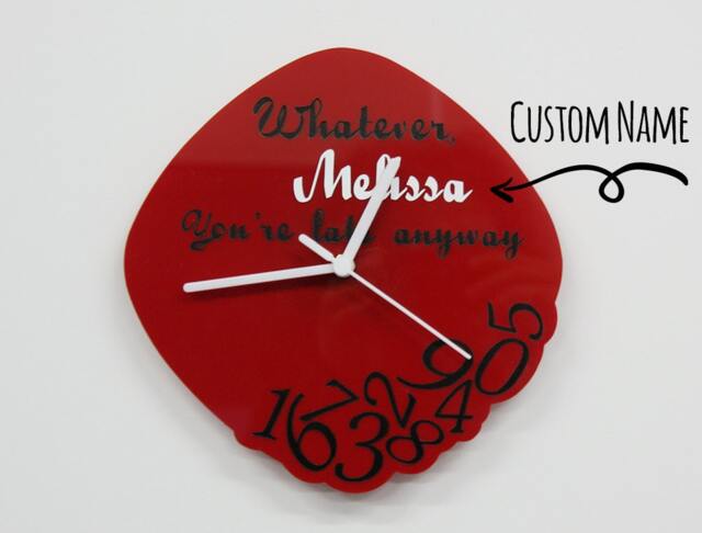 Whatever, You're Late Anyway - Custom Name Red Wall Clock - image 1