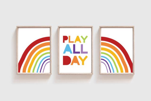 Set Of 3 Playroom Prints, Rainbow Wall Art, Boys Nursery Bedroom Girls Prints - image 1