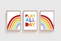 Set Of 3 Playroom Prints, Rainbow Wall Art, Boys Nursery Bedroom Girls Prints - thumbnail 1