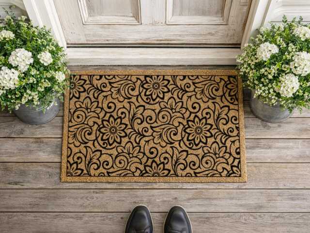 Nature Inspired Floral Rug I Ornate Welcome Mat Textured Entryway Art - image 1