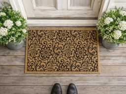 Nature Inspired Floral Rug I Ornate Welcome Mat Textured Entryway Art - thumbnail 1