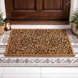 Nature Inspired Floral Rug I Ornate Welcome Mat Textured Entryway Art - thumbnail 3