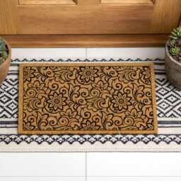 Nature Inspired Floral Rug I Ornate Welcome Mat Textured Entryway Art - thumbnail 4