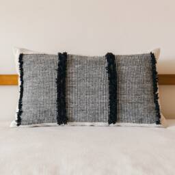 Serpentine Handmade Kilim Cushion Cover Bohemian Throw Pillow White Black Grey Linen Southwestern Flatwoven 1.3x2.3 Ft Ethical Minimalist