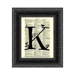 Letter K Modern Monogram On An Antique Dictionary Page Art Print, Wall Decor, Holiday Gift Collage, Wedding Gift, Dorm Decor - thumbnail 1