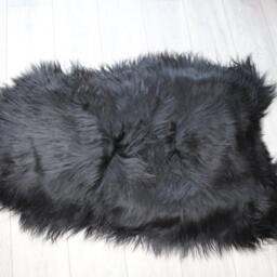 Pure Black Icelandic Sheepskin Rug, Long Fur Chair Cover - 52x28 Inches - thumbnail 3