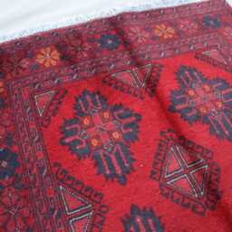 3'4x5 Ft Vintage Red Bukhara Rug, Afghan Hand Knotted Wool Area Turkmen Khal Mohammedi Rug For Bedroom, Antique Oriental Carpet - thumbnail 3