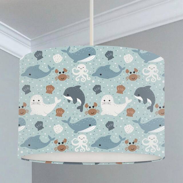 Sea Creatures Lampshade, Nursery Children's Bedroom, Drum Ceiling Lamp Light Shade - image 1