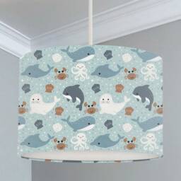 Sea Creatures Lampshade, Nursery Children's Bedroom, Drum Ceiling Lamp Light Shade - thumbnail 1