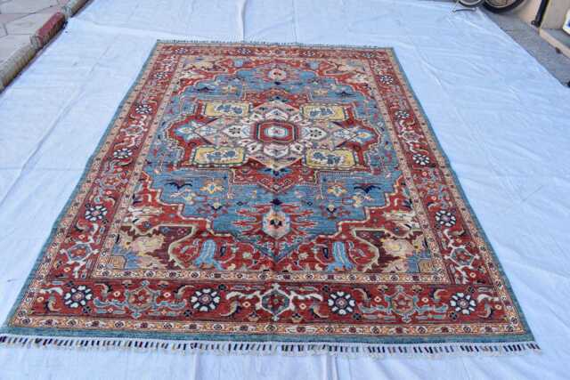 Handmade Afghan Chobi Rug - 7.11 X 5.10 Wool Geometric - image 1