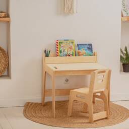 Learning Preschool Desk With Bookshelf For Toddler, Montessori Kids Desk, Activity Table Chair, First Day Of Gift - thumbnail 2