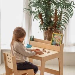 Learning Preschool Desk With Bookshelf For Toddler, Montessori Kids Desk, Activity Table Chair, First Day Of Gift - thumbnail 3