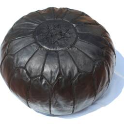 Black Moroccan Leather Pouf, Authentic Ottoman, Home Decor, Pouffe, Boho Footstool - thumbnail 2
