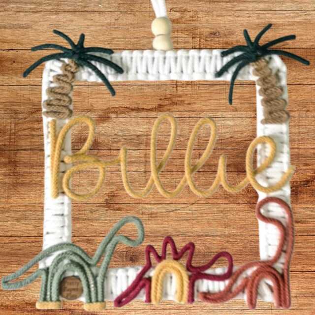 Dinosaur Theme Personalized Knitted Wire Name Sign Bedroom, Nursery, Playroom Decor Or Gift - image 1