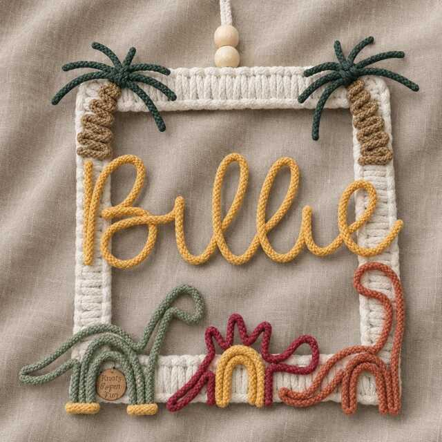 Knitted Wire Name Dinosaur Wall Art. Bedroom, Or Nursery Decor Gift - image 1