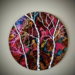 Hand Painted Birch Tree Metal Wall Art Glow in The Dark Decor - thumbnail 2