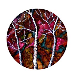 Hand Painted Birch Tree Metal Wall Art Glow in The Dark Decor - thumbnail 1