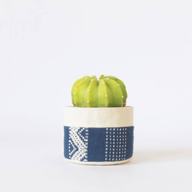 Small Natural Canvas Sitting Planter - Indigo - image 1