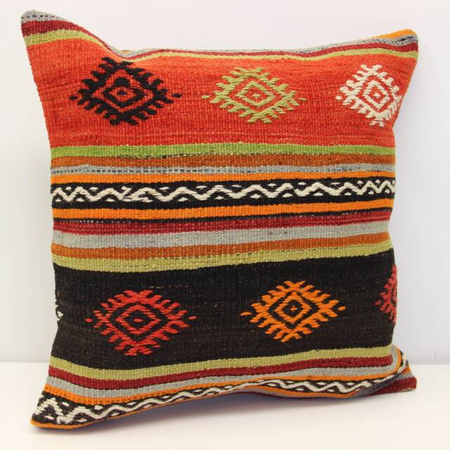 Handmade Turkish Kilim Pillow Cover 20x20, Oriental Home Decor - image 1