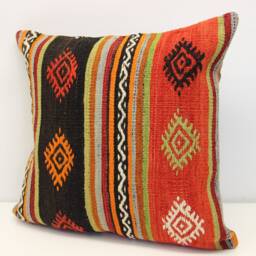 Handmade Turkish Kilim Pillow Cover 20x20, Oriental Home Decor - thumbnail 3