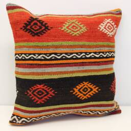 Handmade Turkish Kilim Pillow Cover 20x20, Oriental Home Decor - thumbnail 1