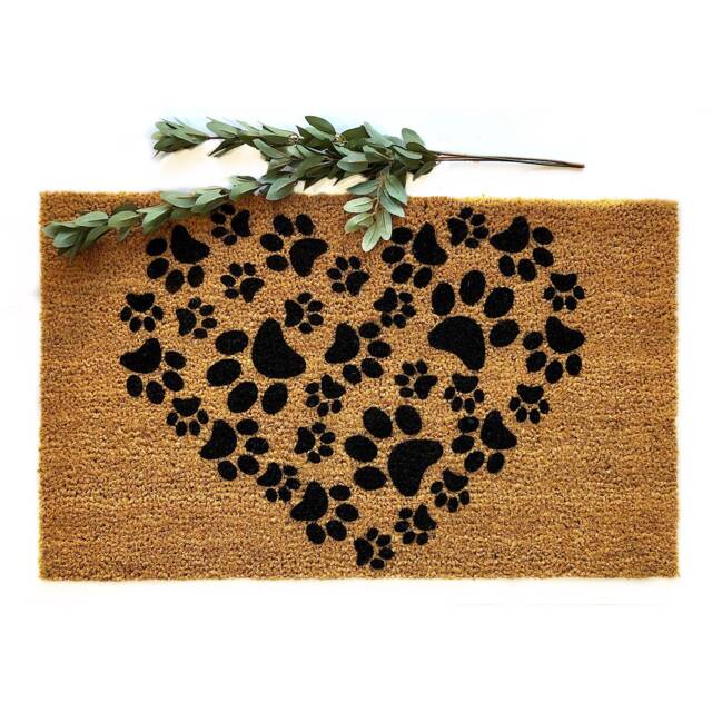 Heart Paw Print Doormat - Pet Lover Welcome Mat Dog Cat Gift Animal Entry Rug Coir Front Door Themed Decor - image 1