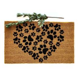 Heart Paw Print Doormat - Pet Lover Welcome Mat Dog Cat Gift Animal Entry Rug Coir Front Door Themed Decor - thumbnail 1