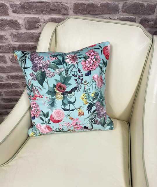 Aqua Wildflower Velvet Cushion Cover - Tranquillity Design Throw Pillows - image 1