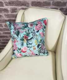 Aqua Wildflower Velvet Cushion Cover - Tranquillity Design Throw Pillows - thumbnail 1