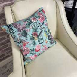 Aqua Wildflower Velvet Cushion Cover - Tranquillity Design Throw Pillows - thumbnail 3