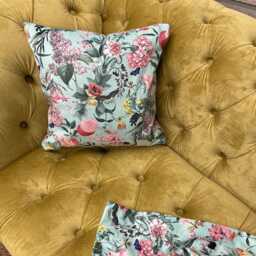 Aqua Wildflower Velvet Cushion Cover - Tranquillity Design Throw Pillows - thumbnail 2