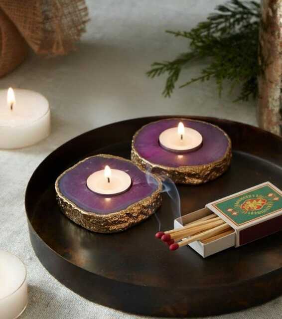 Purple Agate Gemstone Tealight Holders - Set Of 2 - image 1