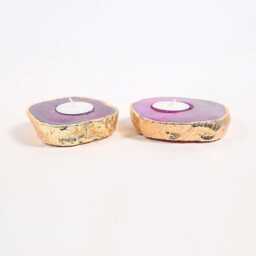Purple Agate Gemstone Tealight Holders - Set Of 2 - thumbnail 4