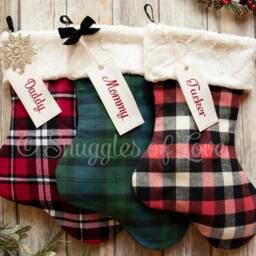 Plaid Christmas Stocking With Fur Cuff Personalized Flannel & Name Tag - thumbnail 3