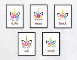 Personalised Any Name Unicorn Eyelashes Wall Art Poster Print. Choose From 5 Designs. Lovely Gift Idea. Girls Bedroom, Nursery. Rainbow - thumbnail 1