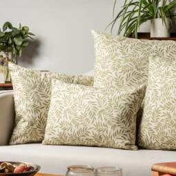 Willow Sprig Leaf Brushed Cotton & Linen Cushion in Sage Green. Country Home Dainty Botanical Design. 17x17 - thumbnail 3