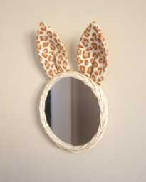 Rabbit Mirror in Rattan With Leopard Print Baby & Child's Room Decoration