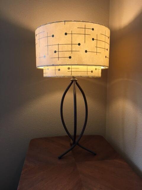 Mid Century Vintage Style 2 Tier Fiberglass Lamp Shade Modern Atomic Retro Ivory/Gold - image 1
