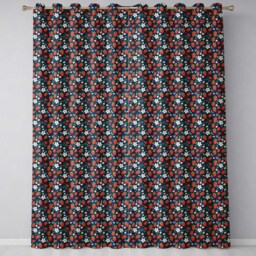 Wild Strawberry Floral Navy Background Seamless Pattern Readymade Eyelet Ring Top Thermal 100% Blackout Curtains - thumbnail 2