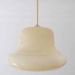 Large Vintage Pendant Lampmid Century Modern Hanging Light70S Ceiling Light Fixturerewiredretro Glass Lampshadevanillabrassbell Shape - thumbnail 2