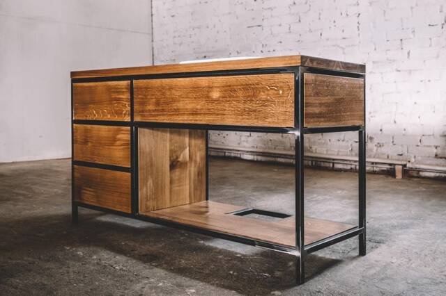 Industrial Oak Wood Chest Of Drawers - Farmhouse Kitchen Commode - image 1