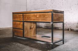 Industrial Oak Wood Chest Of Drawers - Farmhouse Kitchen Commode - thumbnail 1