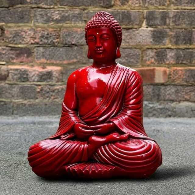 Sitting Red Buddha Statue Concrete Sculpture Cement Figurine Handmade Art Garden & Home Ornament Lover Gift - image 1