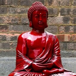 Sitting Red Buddha Statue Concrete Sculpture Cement Figurine Handmade Art Garden & Home Ornament Lover Gift - thumbnail 2