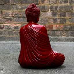 Sitting Red Buddha Statue Concrete Sculpture Cement Figurine Handmade Art Garden & Home Ornament Lover Gift - thumbnail 4