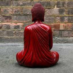 Sitting Red Buddha Statue Concrete Sculpture Cement Figurine Handmade Art Garden & Home Ornament Lover Gift - thumbnail 3