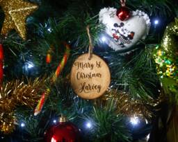 Engraved Holly Wood Christmas Tree Decoration Personalized Xmas Ornament - thumbnail 1
